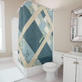 Blue Patchwork Shower Curtain Douchegordijn