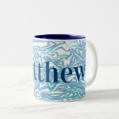 Blue Pattern for Boys with Name Tweekleurige Koffiemok (Voorkant rechts)