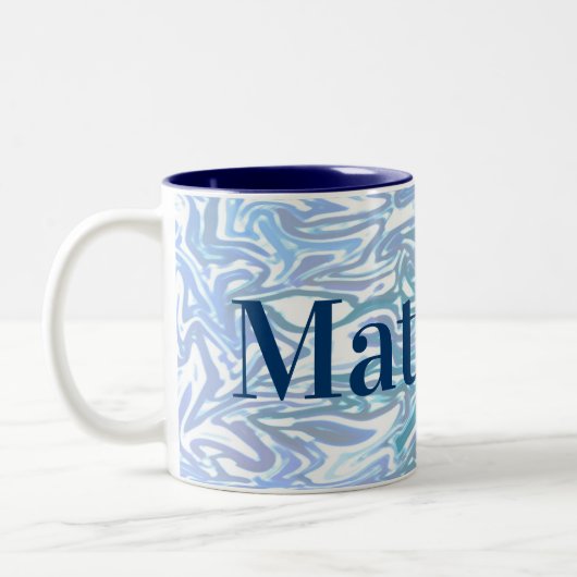 Blue Pattern for Boys with Name Tweekleurige Koffiemok (Links)