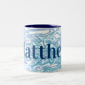 Blue Pattern for Boys with Name Tweekleurige Koffiemok (Center)