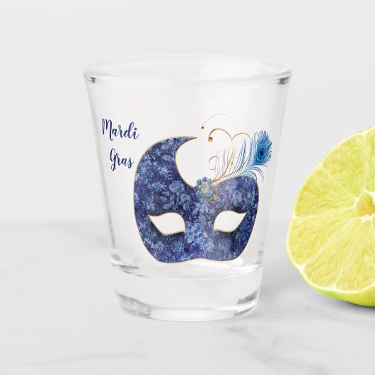 Blue Pattern Mardi Gras Mask Shot Glas (Voorkant)