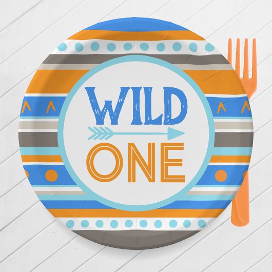 Blue Patterned Wild Een 1e Verjaardagspapier Borde Papieren Bordje