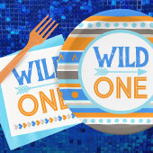 Blue Patterned Wild Een 1e Verjaardagspapier Borde Papieren Bordje