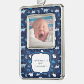 Blue Patterns Longhorns Pattern Foto Kerstmis O Verzilverd Kader Ornament (Links)