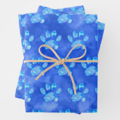 Blue Paw Print Aangepaste Waterverf Inpakpapier Vel (In situ)