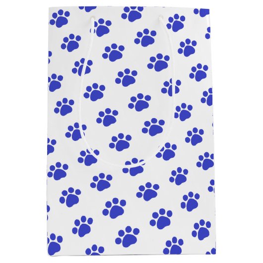 Blue Paw Print Patroon Medium Cadeauzakje (Voorkant)