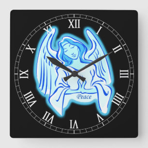 Blue Peace Angel Carré Numéros romains Horloge