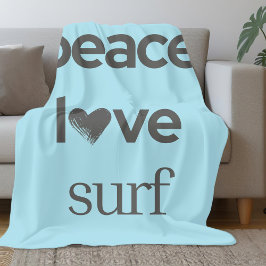 Blue Peace Love Surf Life | Coastal Surfer Graphic Fleece Deken