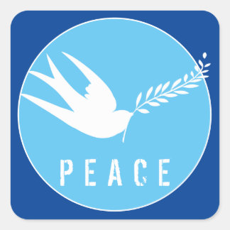 Blue Peace Symbol White Swallow Bird Olive Branch Vierkante Sticker