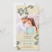 Blue Peach bloesems Asian Save the Date Photo Card