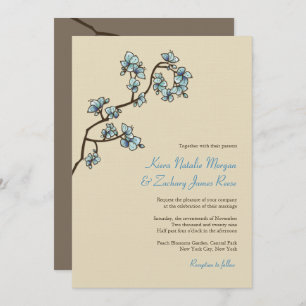 Blue Peach Blossom Sakura Asian Wedding Invite Kaart