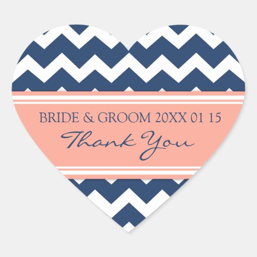 Blue Peach Chevron Dank u bruiloft gunst Labels (Voorkant)