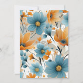 Blue Peach Waterverf Floral Wedding Kaart (Achterkant)