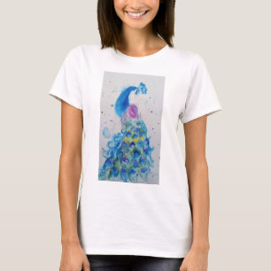Blue Peacock Aquarel schilderkunst T Shirt