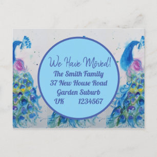 Blue Peacock Art New Address Moving Briefkaart