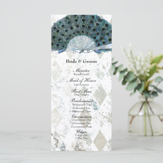 Blue Peacock Fan Wedding Programma (Staand voorkant)