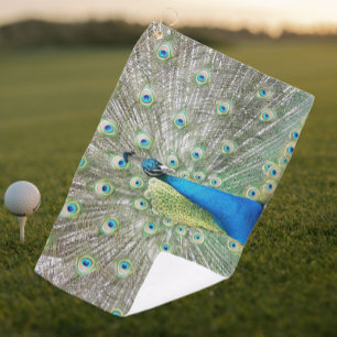 Blue Peacock Feather Plumage Foto Golfhanddoek