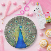 Blue Peacock Feather Plumage Papieren Bordje (Feest)