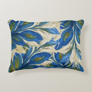 Blue Peacock Feathers Waterverf met de hand geverf Accent Kussen