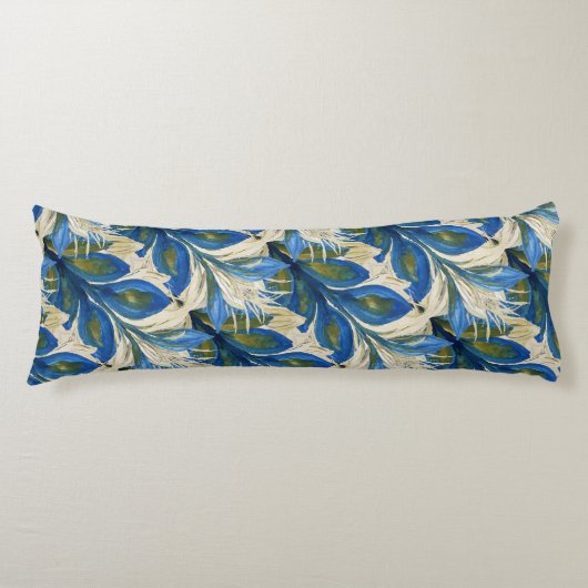 Blue Peacock Feathers Waterverf met de hand geverf Lichaamskussen (Voorkant)