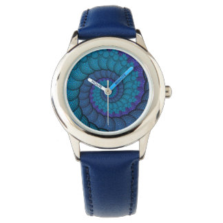 Blue Peacock Fractal Pattern Horloge
