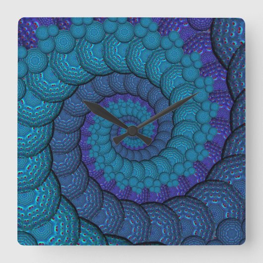 Blue Peacock Fractal Pattern Vierkante Klok (Voorkant)