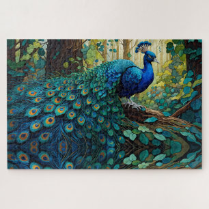 Blue Peacock in het bos Legpuzzel