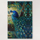 Blue Peacock in het bos Legpuzzel (Verticaal)