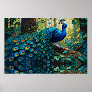 Blue Peacock in het bos Poster