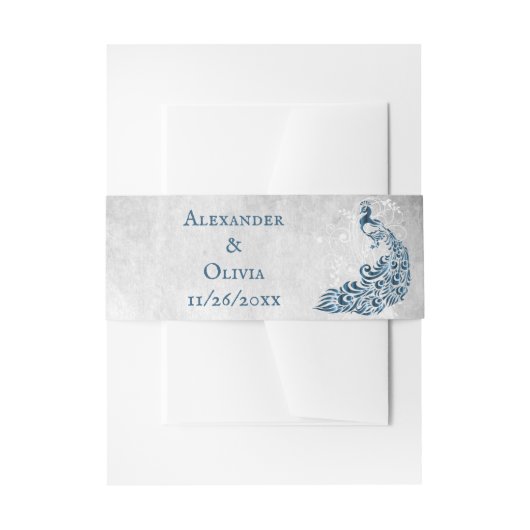 Blue Peacock Leaf Vine Invite Belly Band Uitnodigingen Wikkel (Voorkant Voorbeeld)