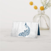 Blue Peacock Leaf Vine Reception Place Card (Achterkant)