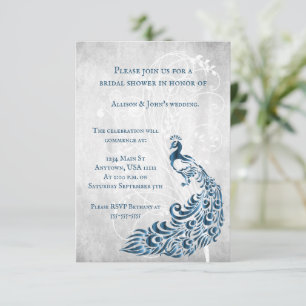 Blue Peacock Leaf Vine Vrijgezellenfeest Invite Kaart