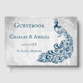 Blue Peacock Leaf Vine Wedding Guestbook Gastenboek (Voorkant)