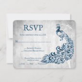 Blue Peacock Leaf Vine Wedding RSVP Kaart (Voorkant)