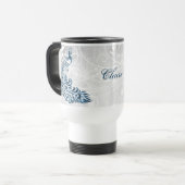 Blue Peacock Personalized Travel Mug Reisbeker (Voorkant links)