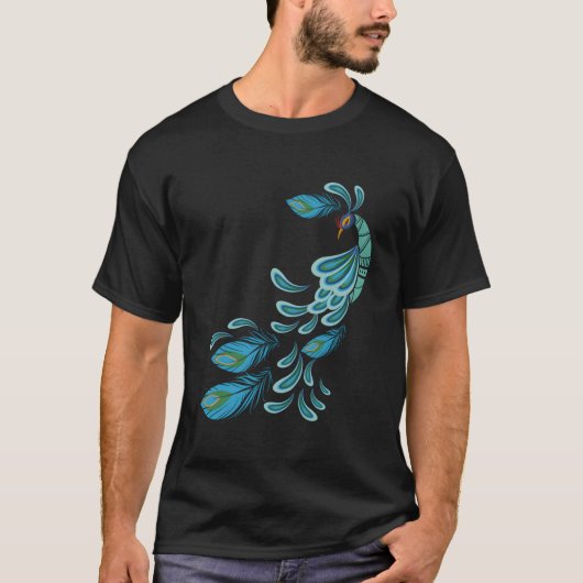 Blue Peacock Print Teal Feathers I Peacock T-shirt (Voorkant)
