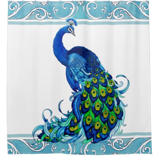 Blue Peacock Shower Curtain Douchegordijn (Voorkant)