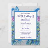Blue Peacock Waterverf Flower Wedding Invitation Kaart (Voorkant)