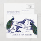 Blue Peacock Weddenschap Bedankt Briefkaart (Voorkant / Achterkant)