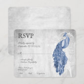 Blue Peacock Wedding RSVP Kaart (Voorkant / Achterkant)