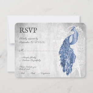 Blue Peacock Wedding RSVP Kaart