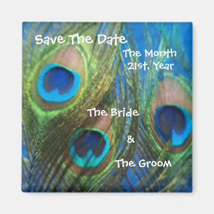 Blue Peacock Wedding Save the Date Magneet