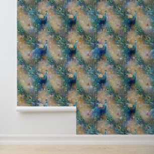 Blue Peacocks Behang