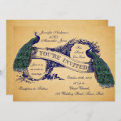Blue Peacocks Vintage Wedding Invitations (Devant / Derrière)