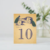 Blue Peacocks Vintage Wedding Numéro de table (Debout devant)