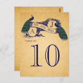 Blue Peacocks Vintage Wedding Numéro de table (Devant / Derrière)