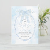 Blue Pearl Frame Baptism Christening Invitation (Debout devant)