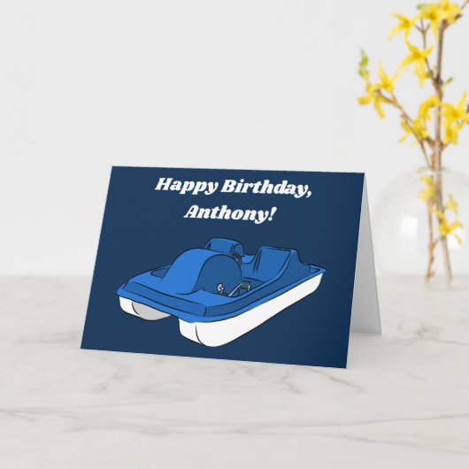 Blue Pedal Boat Custom Message Birthday Kaart (Gele Bloem)