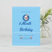 Blue Penguin 6 Month Birthday Kaart (Staand voorkant)