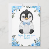 Blue Penguin Baby shower Invitation Floral Kaart (Achterkant)